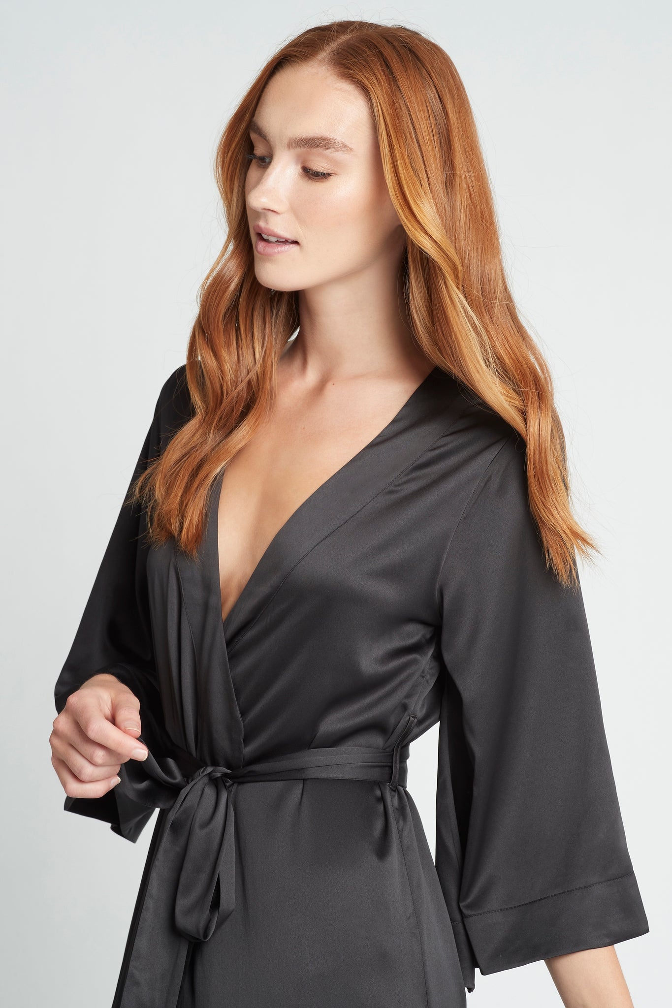 Musette black satin robe | 100% silk dressing gowns